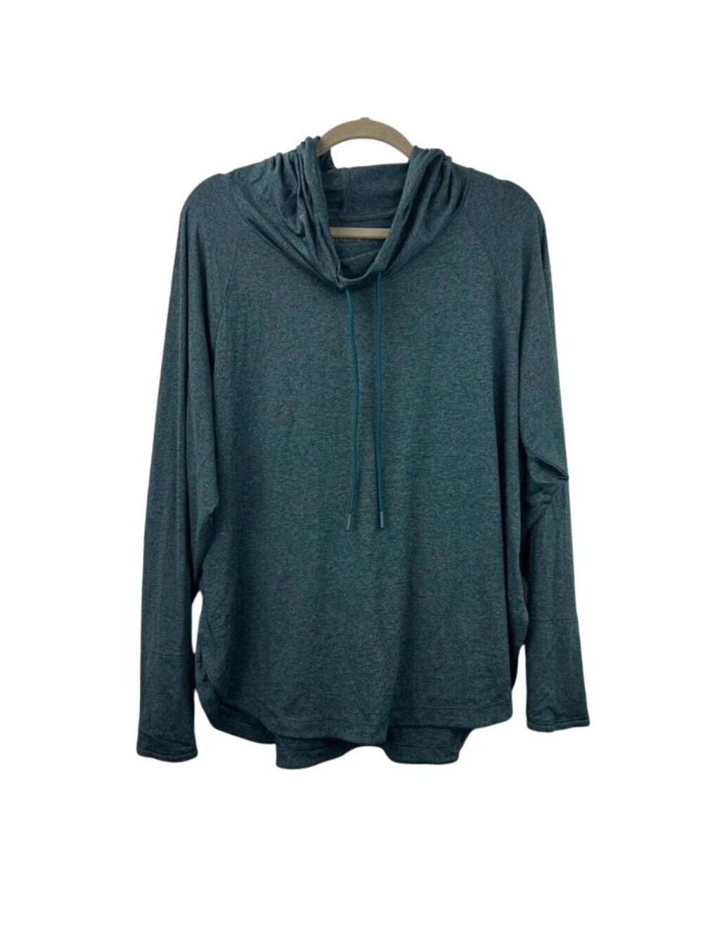 Athleta Uptempo Hoodie Sweatshirt Womens 1X Heather Teal Long Sleeve Thumbholes - Picture 9 of 16